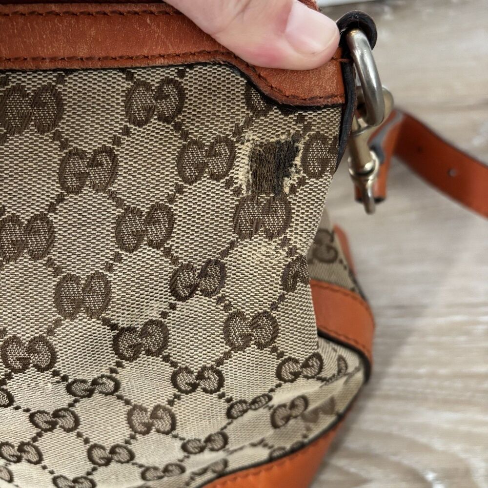 GUCCI Purse Monogram Vintage Web Small Boston Orange Blue Shoulder Bag Rare - Picture 6 of 16